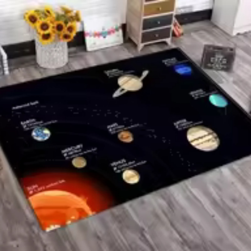 Background For Kids Education - Schwarzer Hintergrund Sonnensystem Planeten-Etikett Großer Filz-Teppich